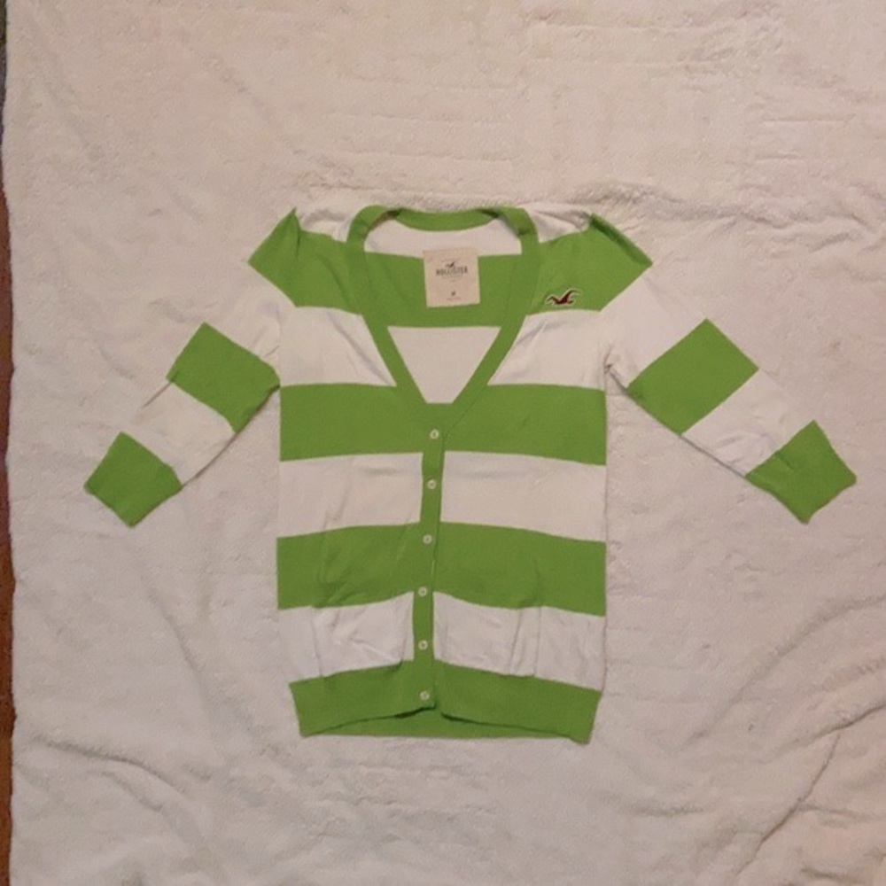 Cardigan lime green and white striped by Hollister